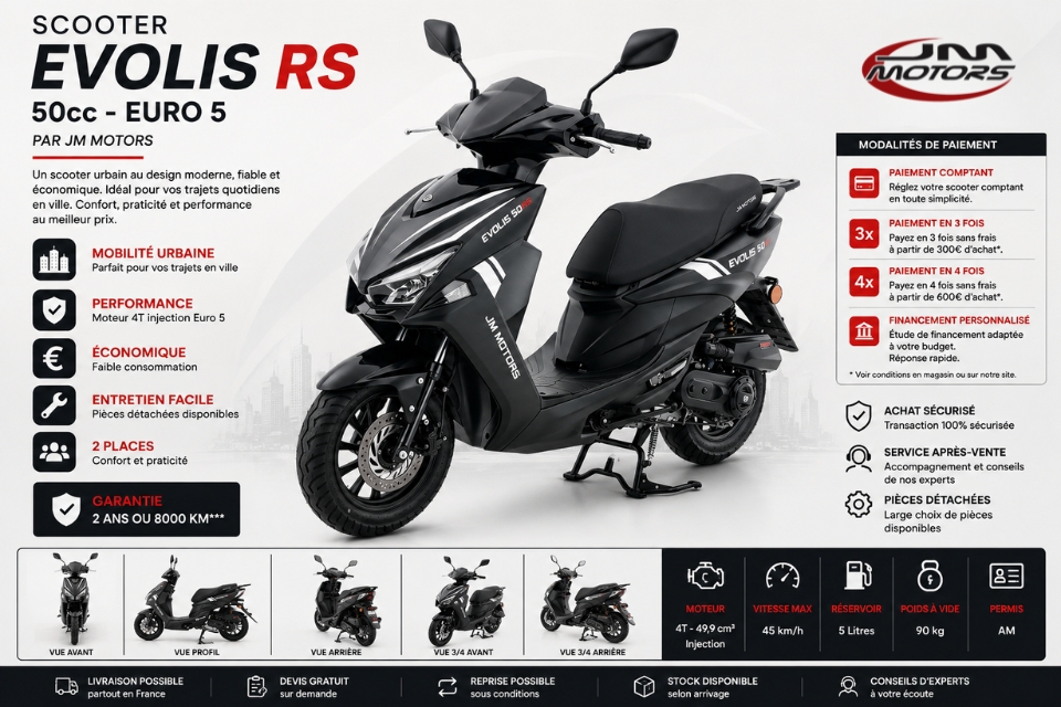 Scooter Evolis RS 50cc en présentation