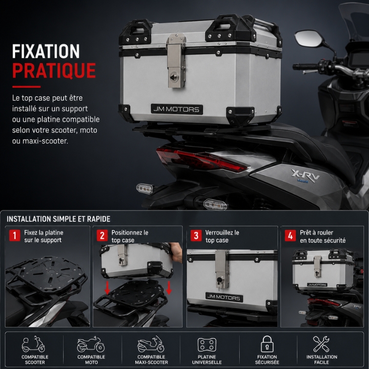 Fixation top case scooter et moto