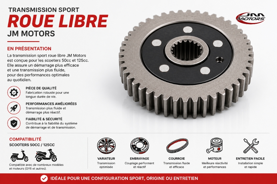 Transmission sport roue libre JM Motors en présentation