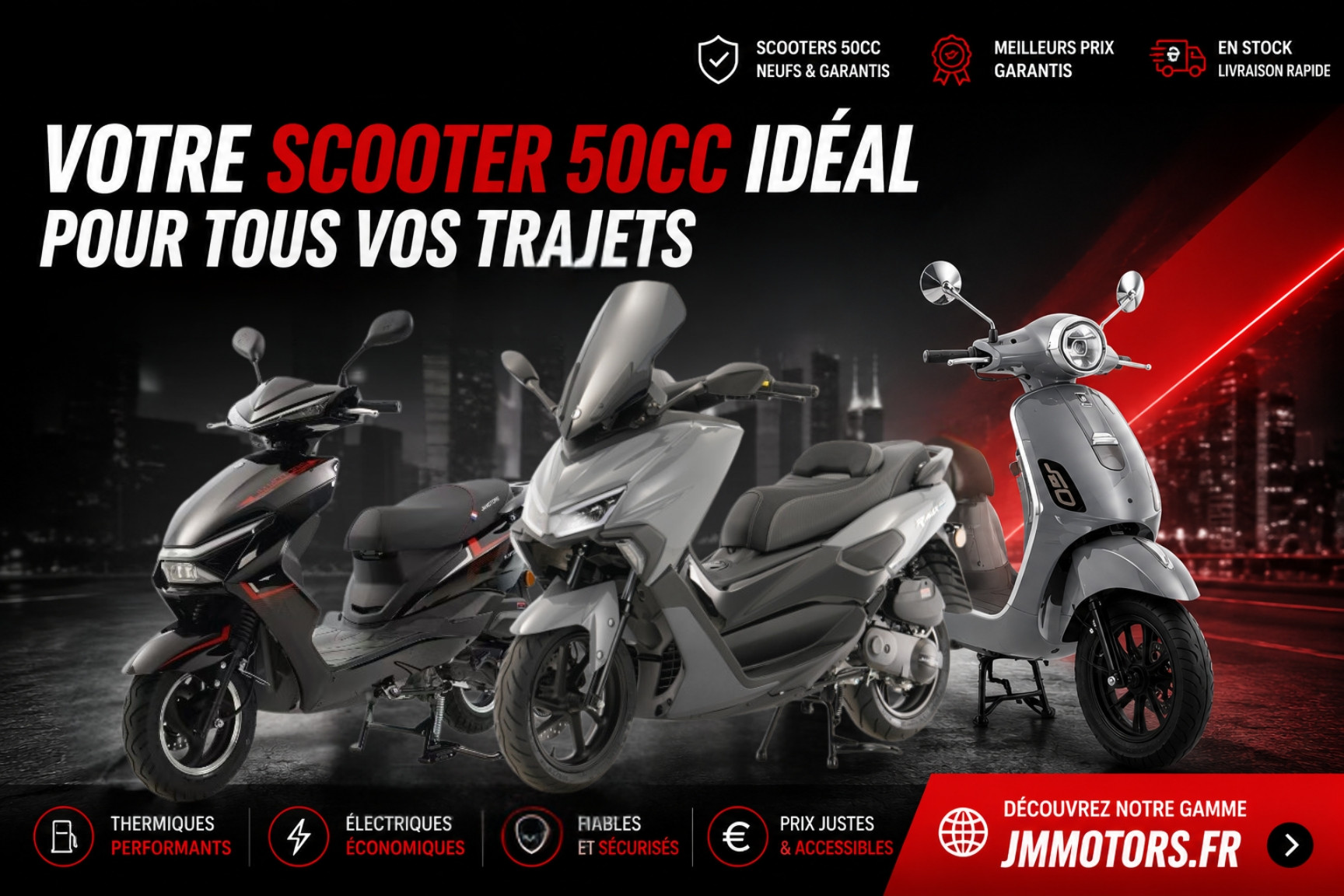Meilleur scooter 50cc 2026 : scooters neufs thermiques et électriques sélectionnés par JM Motors